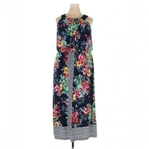 Robbie Bee | Navy Garden Floral Sleeveless Floor Length Maxi Dress Plus Size 20